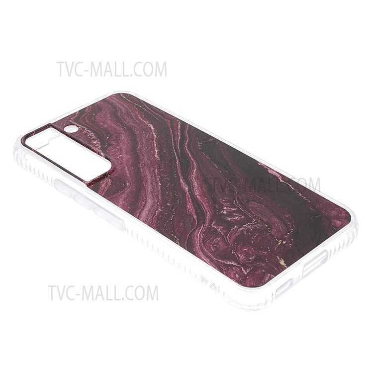 Light Slim TPU+Acrylic Glittering Marble Pattern Anti-scratch Hybrid Phone Case for Samsung Galaxy S22 5G - Wine Red-4