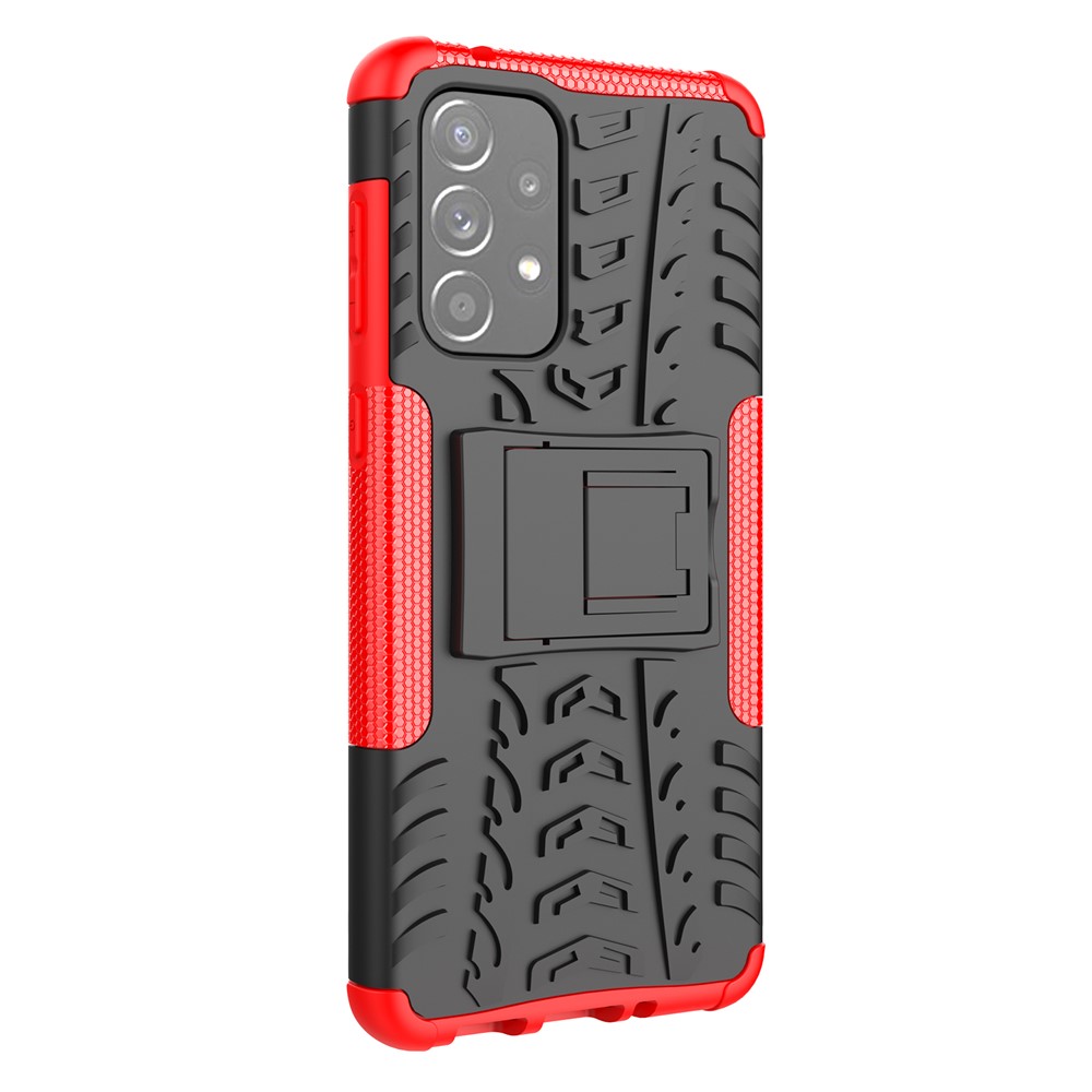 Full Body Protection Tire Texture Soft TPU + Hard PC Shock Absorption Case with Kickstand for Samsung Galaxy A33 5G - Red-4