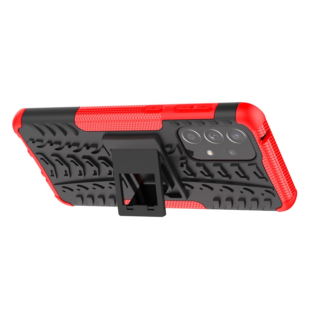 Full Body Protection Tire Texture Soft TPU + Hard PC Shock Absorption Case with Kickstand for Samsung Galaxy A33 5G - Red-6