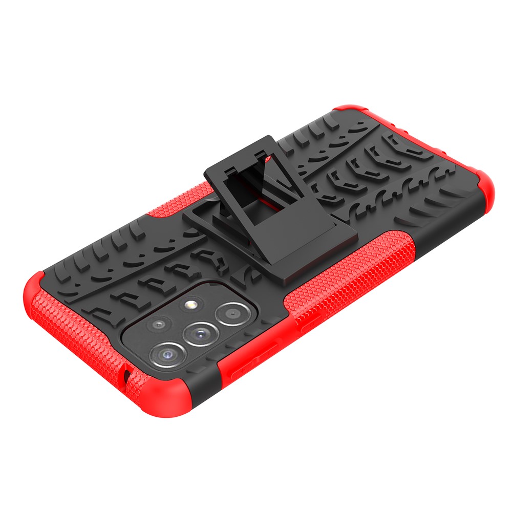 Full Body Protection Tire Texture Soft TPU + Hard PC Shock Absorption Case with Kickstand for Samsung Galaxy A33 5G - Red-7