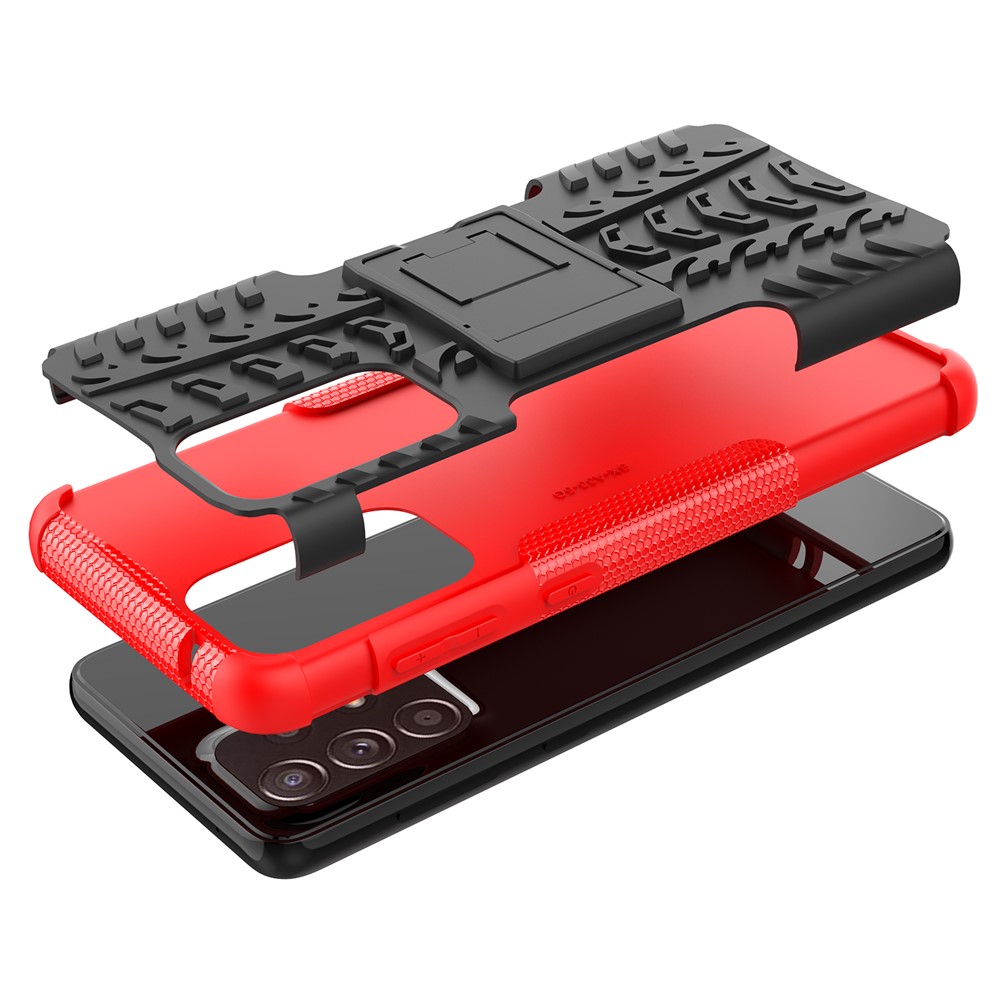 Full Body Protection Tire Texture Soft TPU + Hard PC Shock Absorption Case with Kickstand for Samsung Galaxy A33 5G - Red-8