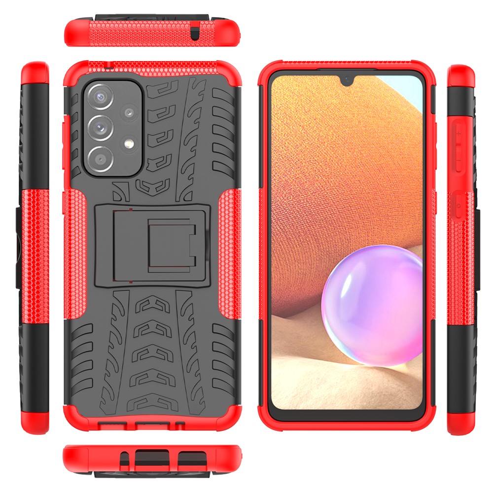 Full Body Protection Tire Texture Soft TPU + Hard PC Shock Absorption Case with Kickstand for Samsung Galaxy A33 5G - Red-9