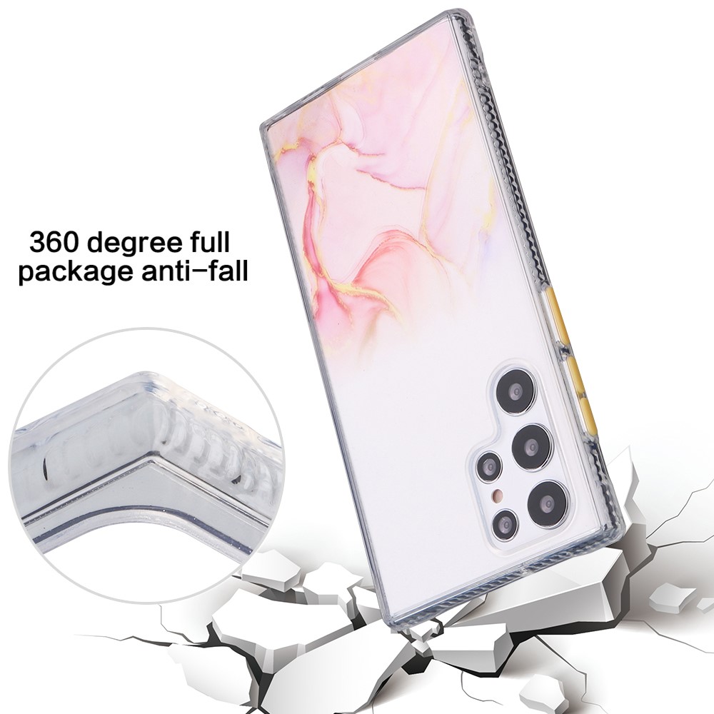 Hard Acrylic Back + Soft TPU Anti-scratch Marble Pattern Phone Case for Samsung Galaxy S22 Ultra 5G - Pink-2