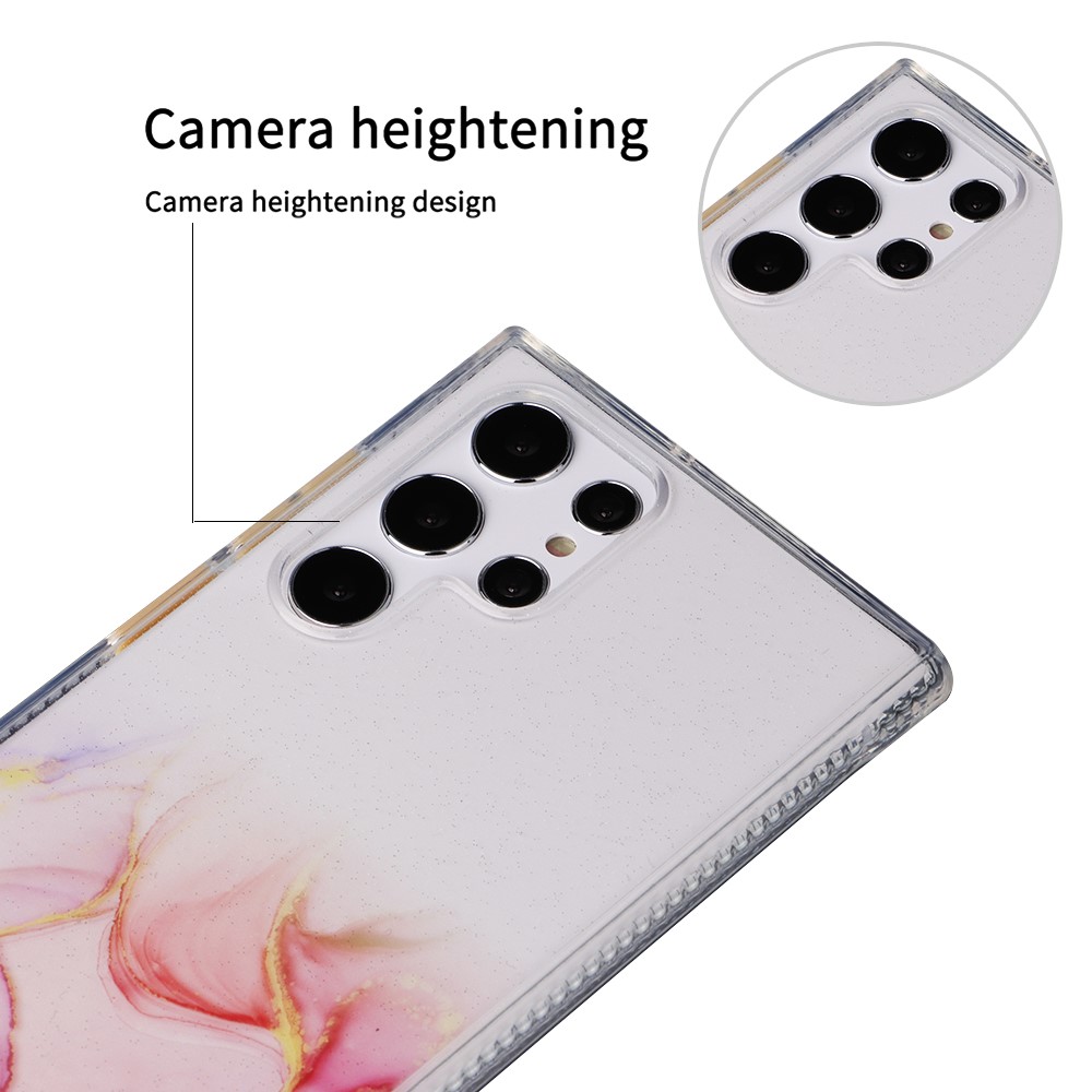 Hard Acrylic Back + Soft TPU Anti-scratch Marble Pattern Phone Case for Samsung Galaxy S22 Ultra 5G - Pink-3