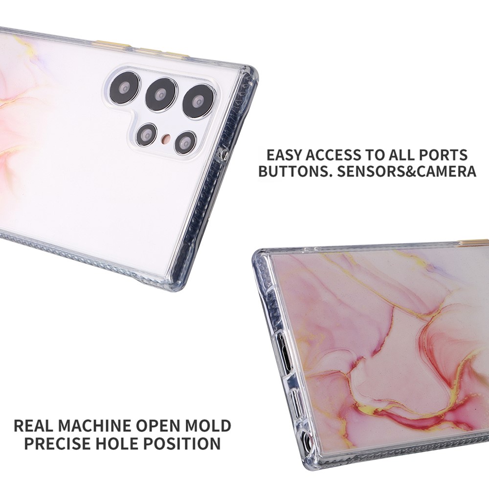 Hard Acrylic Back + Soft TPU Anti-scratch Marble Pattern Phone Case for Samsung Galaxy S22 Ultra 5G - Pink-4