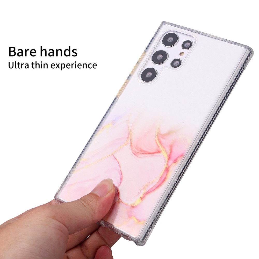 Hard Acrylic Back + Soft TPU Anti-scratch Marble Pattern Phone Case for Samsung Galaxy S22 Ultra 5G - Pink-5