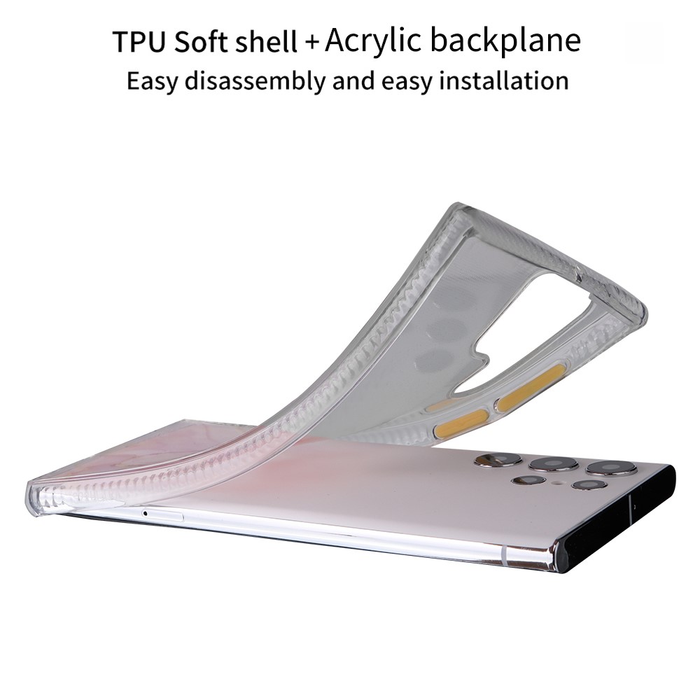 Hard Acrylic Back + Soft TPU Anti-scratch Marble Pattern Phone Case for Samsung Galaxy S22 Ultra 5G - Pink-6