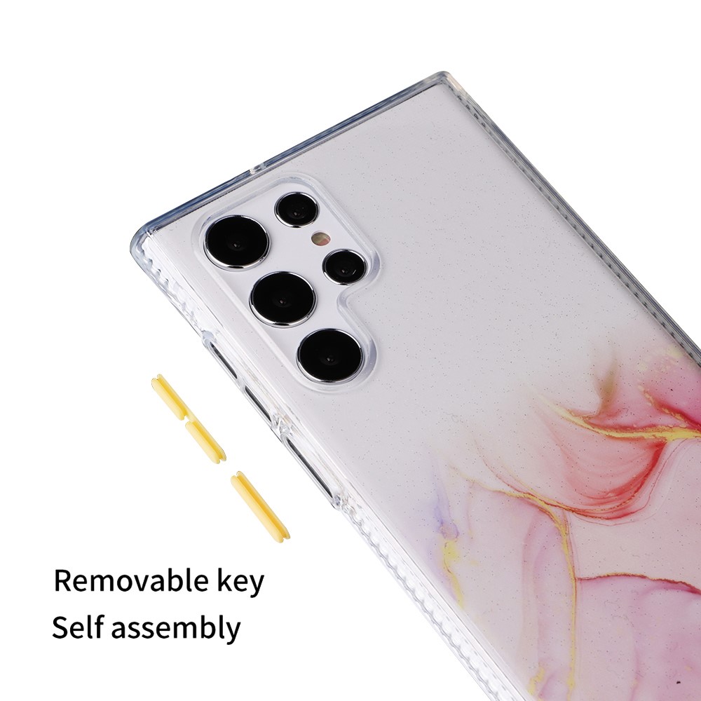 Hard Acrylic Back + Soft TPU Anti-scratch Marble Pattern Phone Case for Samsung Galaxy S22 Ultra 5G - Pink-7