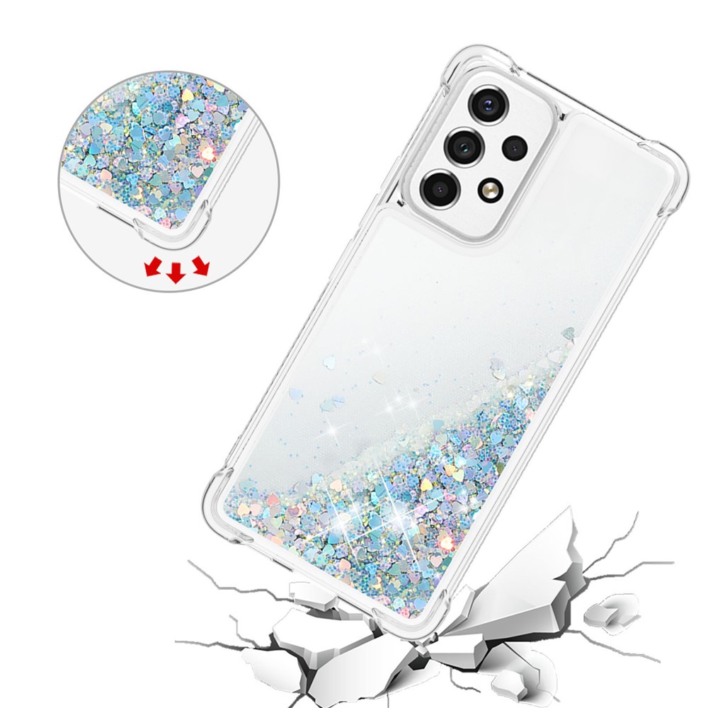 LE1 Series Glittering Sequins Quicksand TPU Cover Shell Drop-Proof Phone Protective Case for Samsung Galaxy A53 5G - Silver/Heart-4
