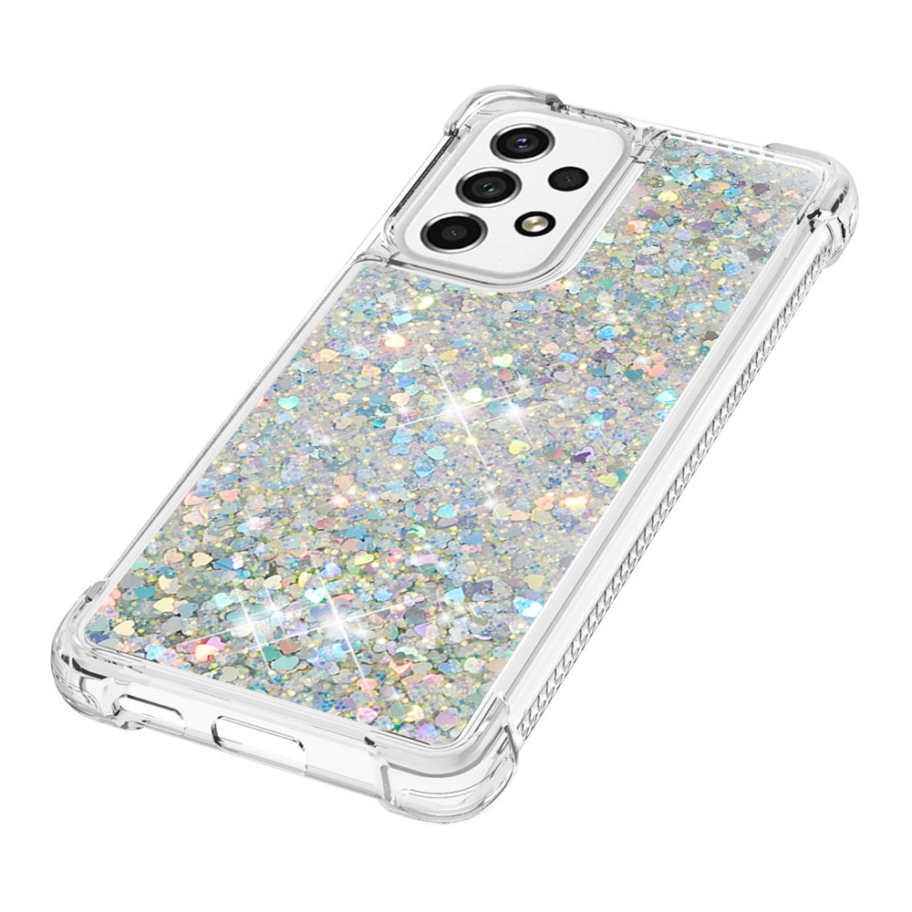 LE1 Series Glittering Sequins Quicksand TPU Cover Shell Drop-Proof Phone Protective Case for Samsung Galaxy A53 5G - Silver/Heart-5
