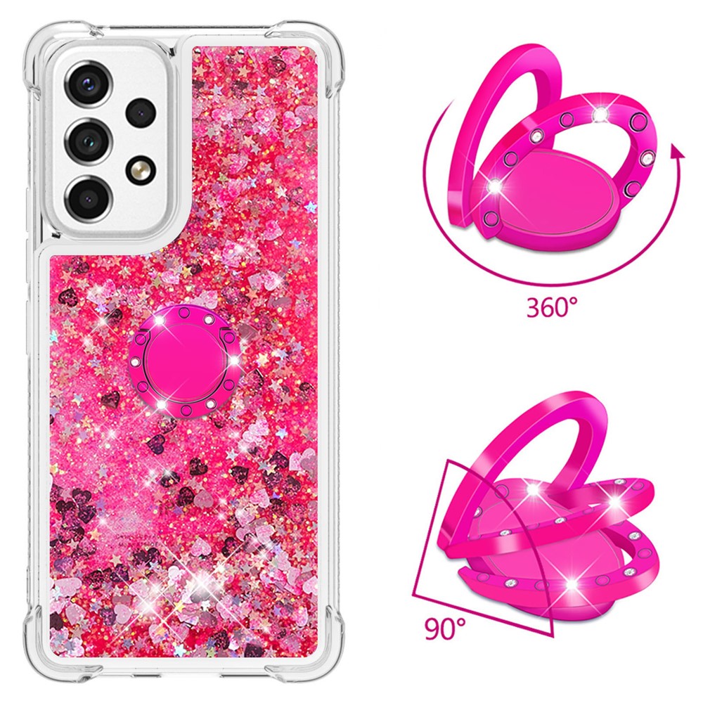 LE1-2 Series Quicksand Ring Kickstand TPU Cover Glittering Sequins Shiny Phone Protective Case for Samsung Galaxy A53 5G - Pink/Heart-2