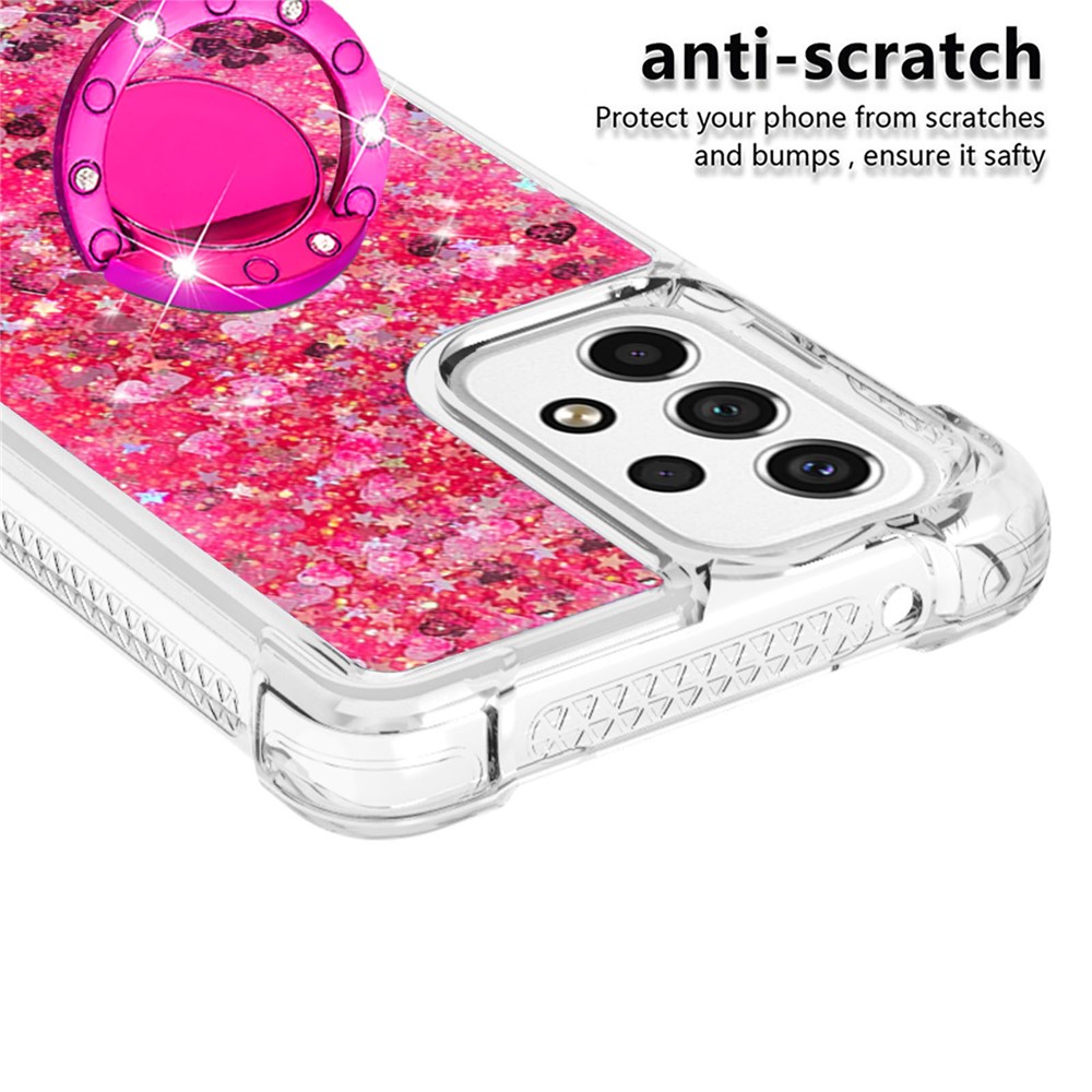 LE1-2 Series Quicksand Ring Kickstand TPU Cover Glittering Sequins Shiny Phone Protective Case for Samsung Galaxy A53 5G - Pink/Heart-3