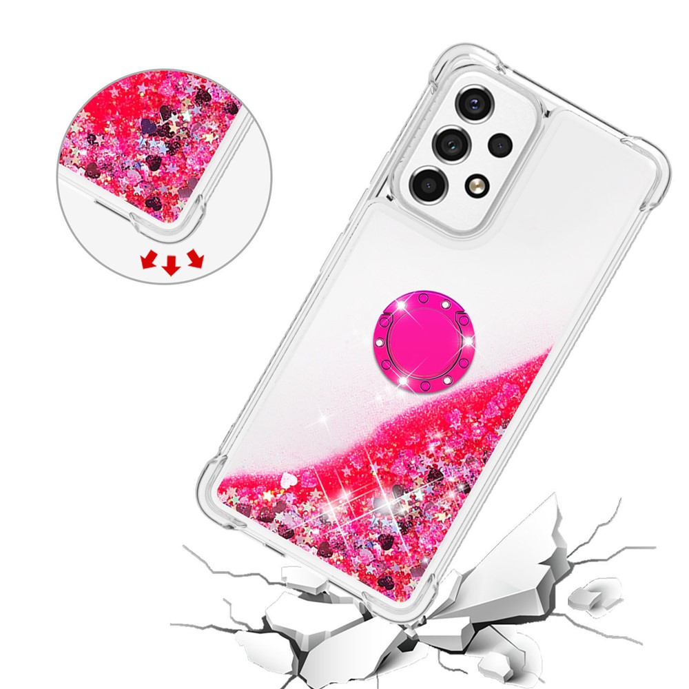 LE1-2 Series Quicksand Ring Kickstand TPU Cover Glittering Sequins Shiny Phone Protective Case for Samsung Galaxy A53 5G - Pink/Heart-4