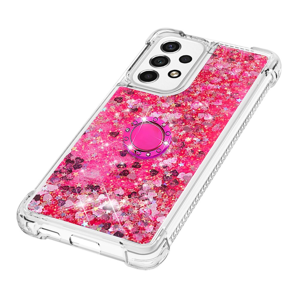 LE1-2 Series Quicksand Ring Kickstand TPU Cover Glittering Sequins Shiny Phone Protective Case for Samsung Galaxy A53 5G - Pink/Heart-5