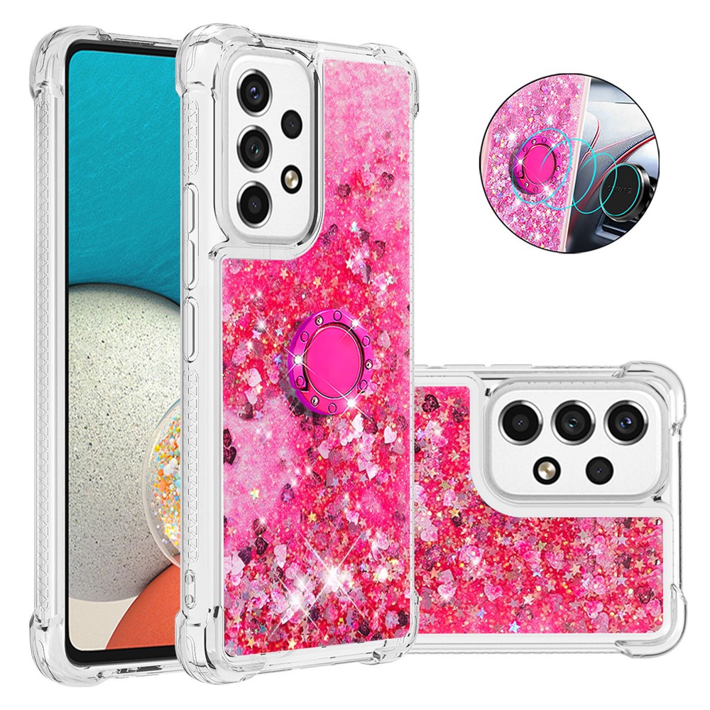 LE1-2 Series Quicksand Ring Kickstand TPU Cover Glittering Sequins Shiny Phone Protective Case for Samsung Galaxy A53 5G - Pink/Heart-7