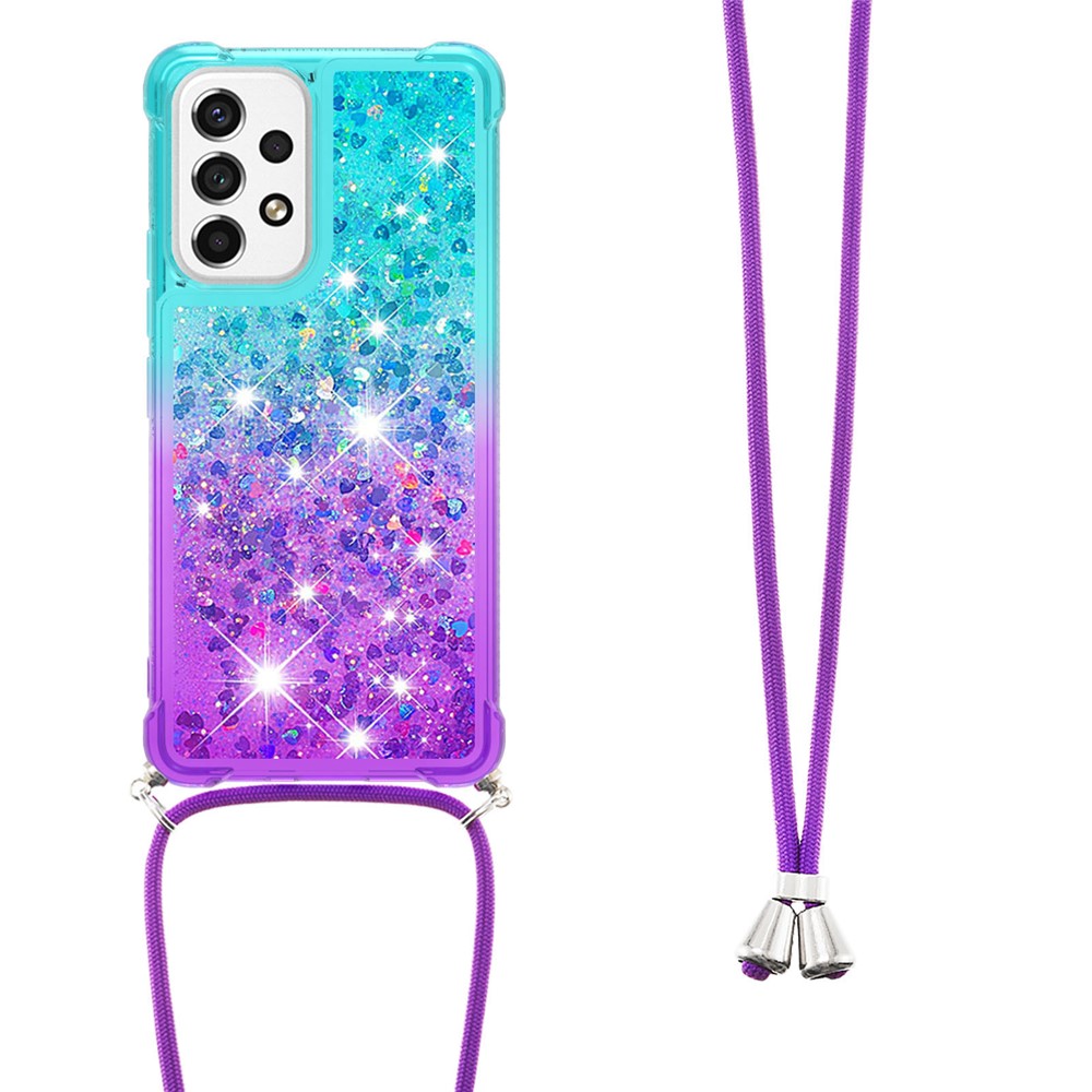 LE3-1 Series Gradient Glittering Sequins Quicksand Non-Yellowing Edging TPU Cover Shell with Adjustable Long Lanyard for Samsung Galaxy A53 5G - Sky Blue/Purple-3