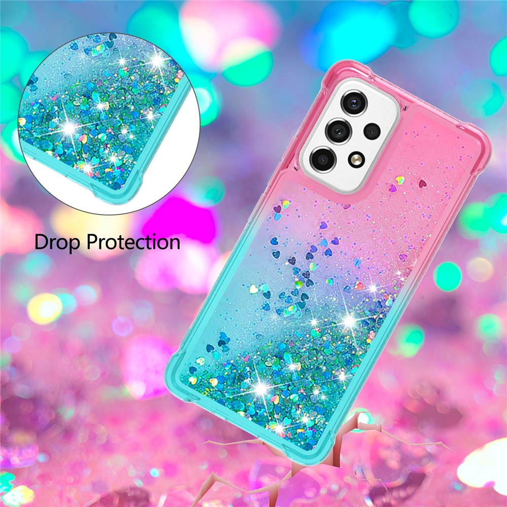 LE3 Series Gradient Glittering Sequins Quicksand TPU Cover Shell Anti-Scratch Corner Cushion Phone Case for Samsung Galaxy A53 5G - Pink/Sky Blue-4