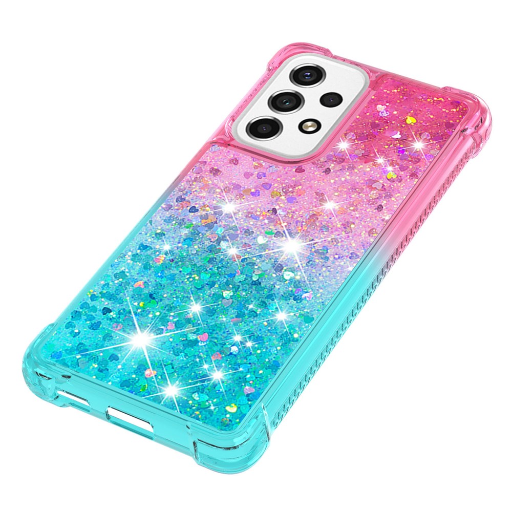 LE3 Series Gradient Glittering Sequins Quicksand TPU Cover Shell Anti-Scratch Corner Cushion Phone Case for Samsung Galaxy A53 5G - Pink/Sky Blue-5