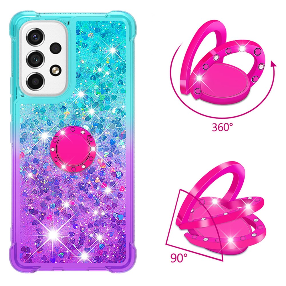 LE3-2 Series Dynamic Quicksand Kickstand TPU Cover Shell Glittering Sequins Quicksand Anti-Scratch Phone Protective Case for Samsung Galaxy A53 5G - Sky Blue/Purple-2