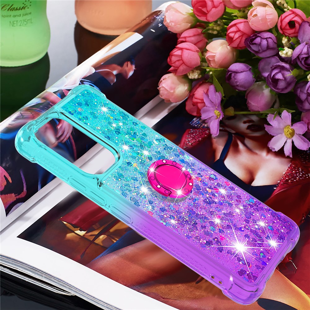 LE3-2 Series Dynamic Quicksand Kickstand TPU Cover Shell Glittering Sequins Quicksand Anti-Scratch Phone Protective Case for Samsung Galaxy A53 5G - Sky Blue/Purple-6