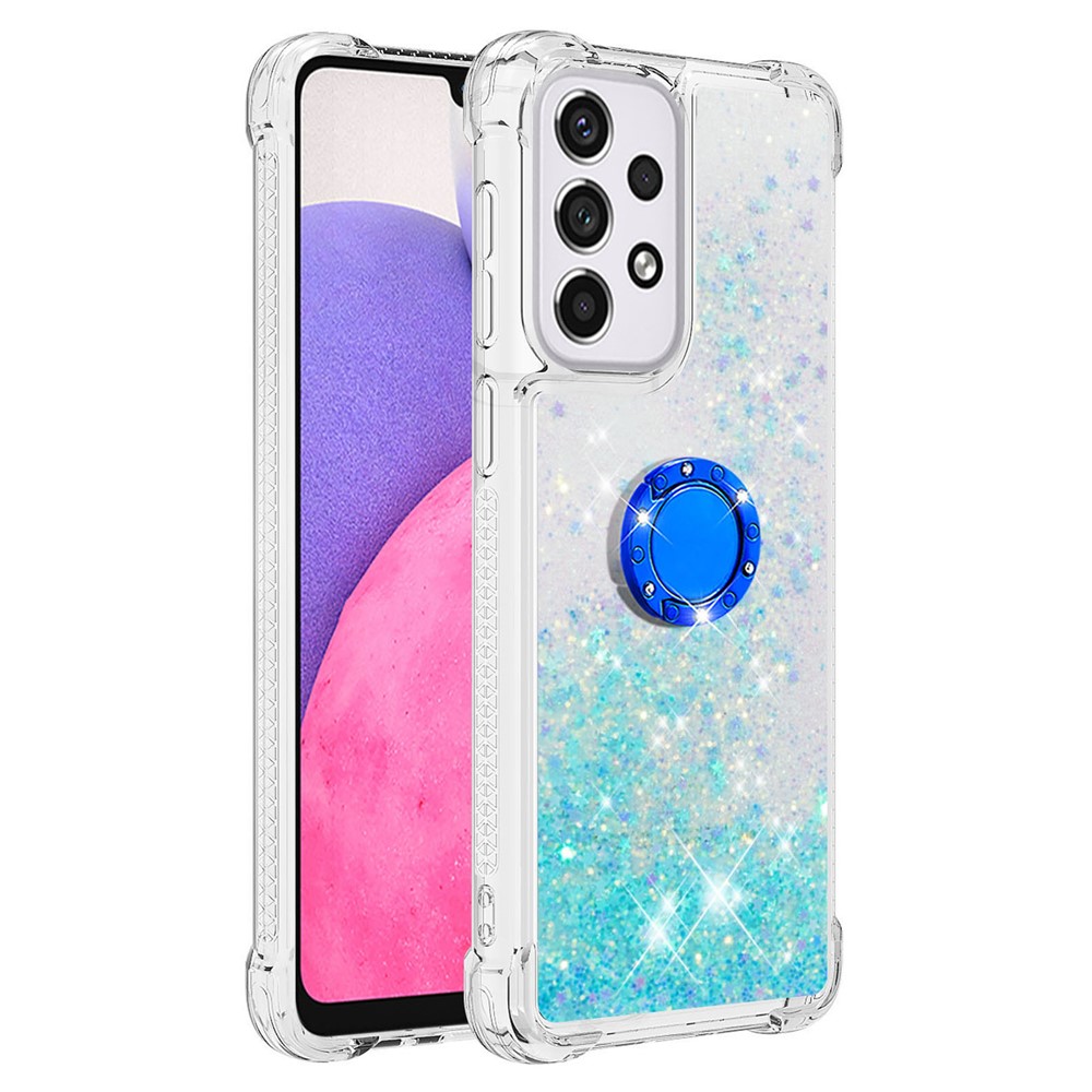 LE1-2 Series Glittering Sequins Quicksand TPU Cover Shell with Kickstand Scratch-Resistant Phone Protective Case for Samsung Galaxy A33 5G - Blue/Pentagram-1