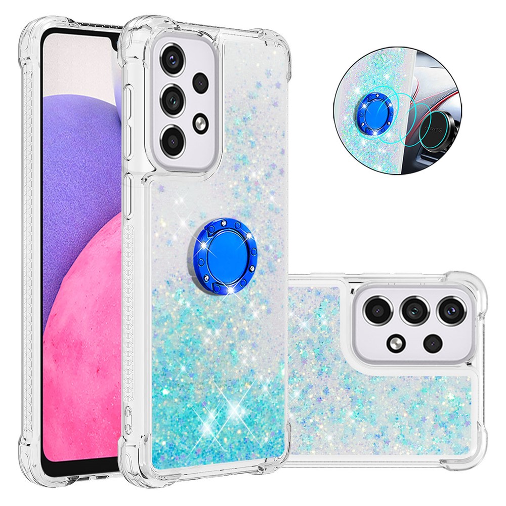 LE1-2 Series Glittering Sequins Quicksand TPU Cover Shell with Kickstand Scratch-Resistant Phone Protective Case for Samsung Galaxy A33 5G - Blue/Pentagram-7
