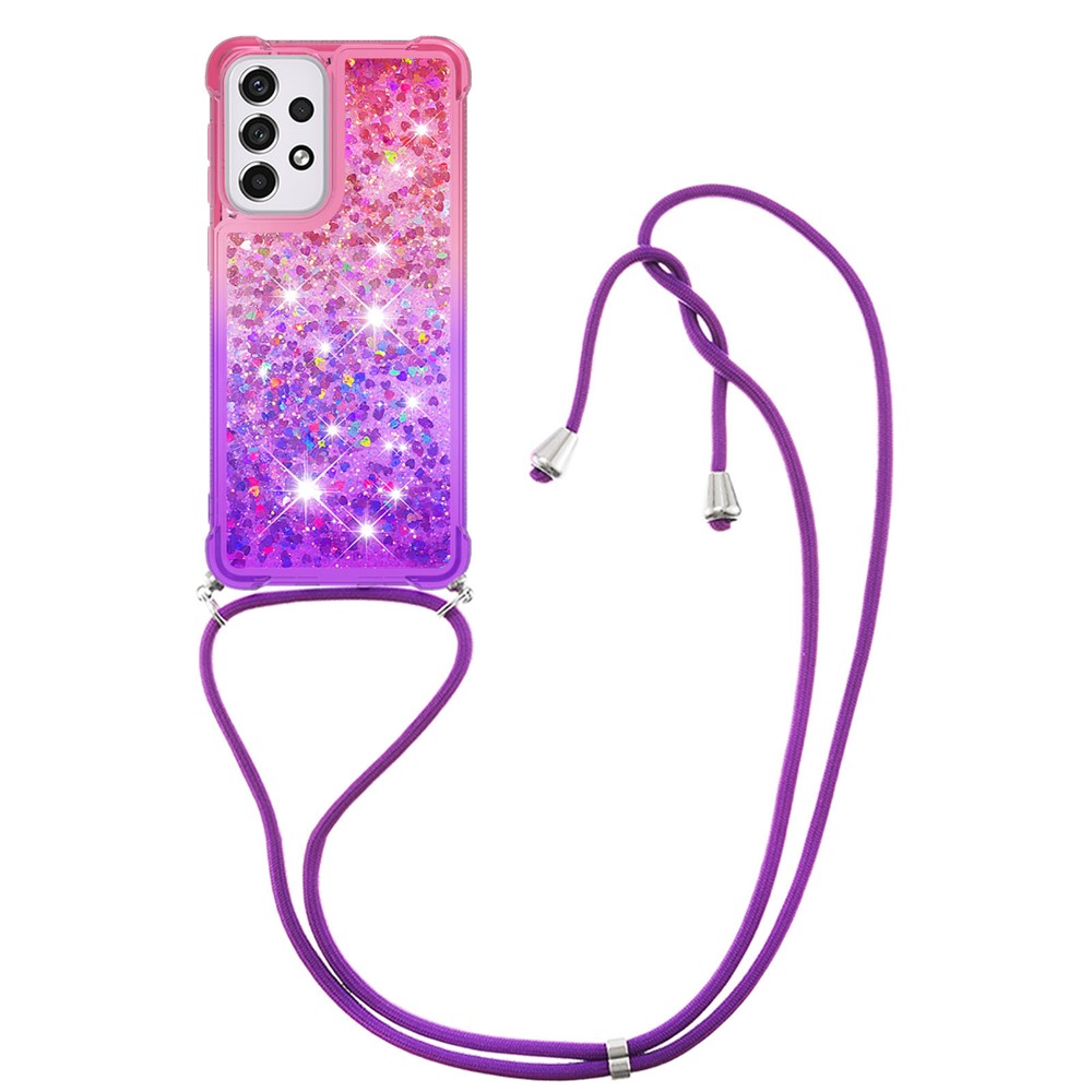 LE3-1 Series Gradient Glittering Sequins Quicksand TPU Cover Shell with Long Lanyard for Samsung Galaxy A33 5G - Pink/Purple-1