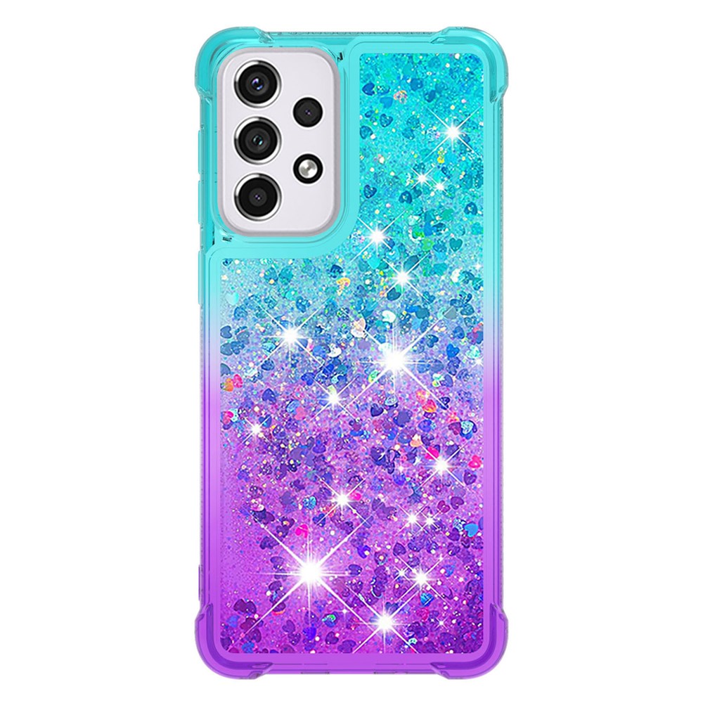 LE3 Series Gradient Glittering Sequins Quicksand TPU Cover Shell Dynamic Fun Phone Case for Samsung Galaxy A33 5G - Sky Blue/Purple-2