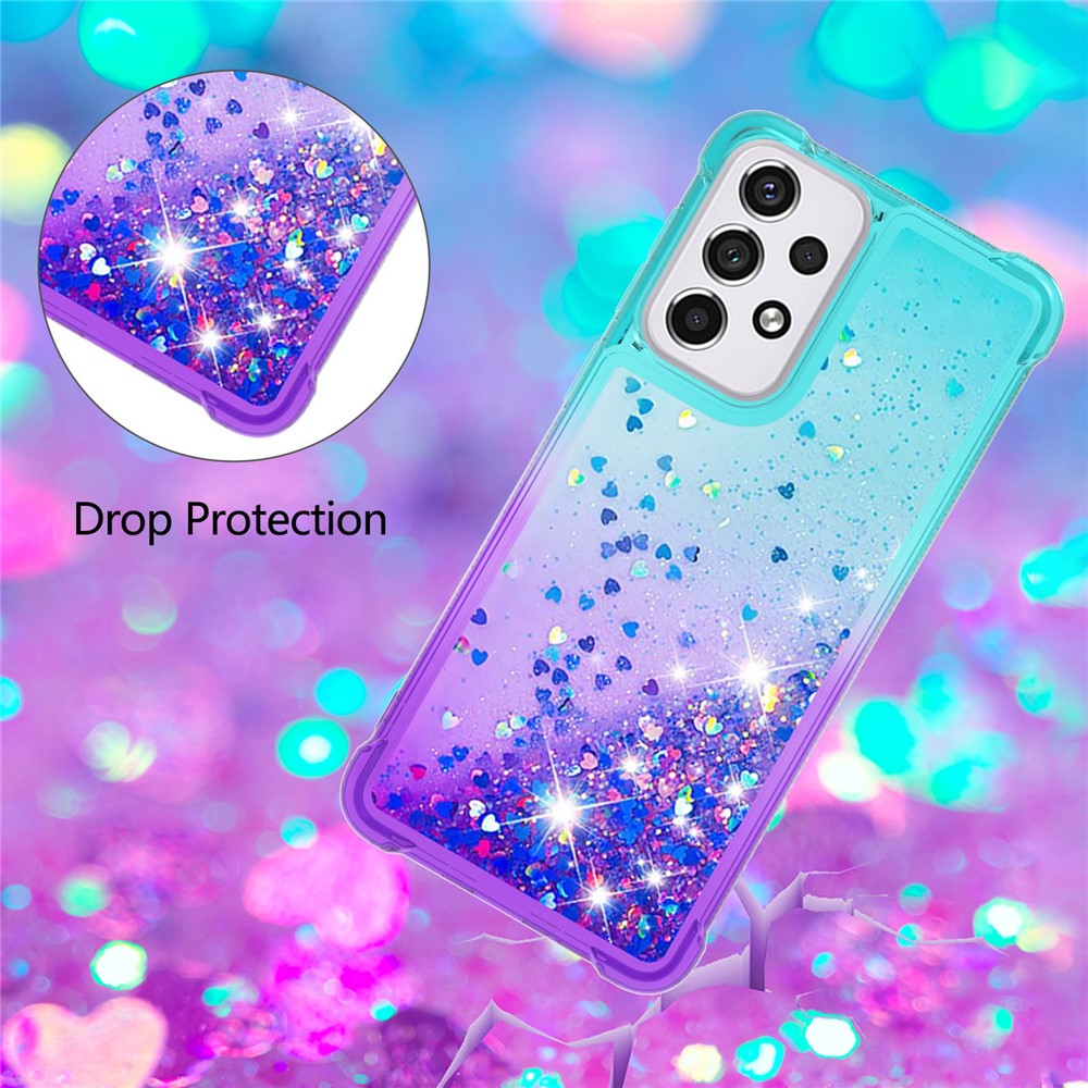 LE3 Series Gradient Glittering Sequins Quicksand TPU Cover Shell Dynamic Fun Phone Case for Samsung Galaxy A33 5G - Sky Blue/Purple-4