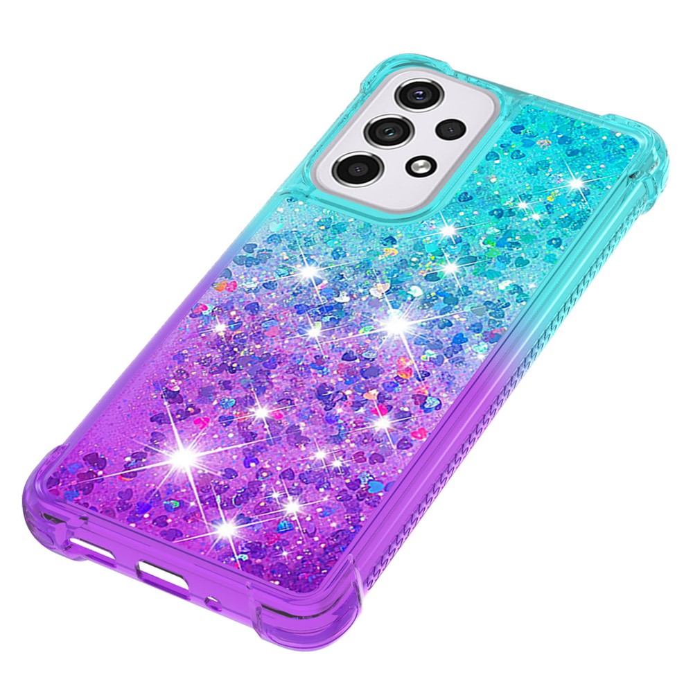 LE3 Series Gradient Glittering Sequins Quicksand TPU Cover Shell Dynamic Fun Phone Case for Samsung Galaxy A33 5G - Sky Blue/Purple-5
