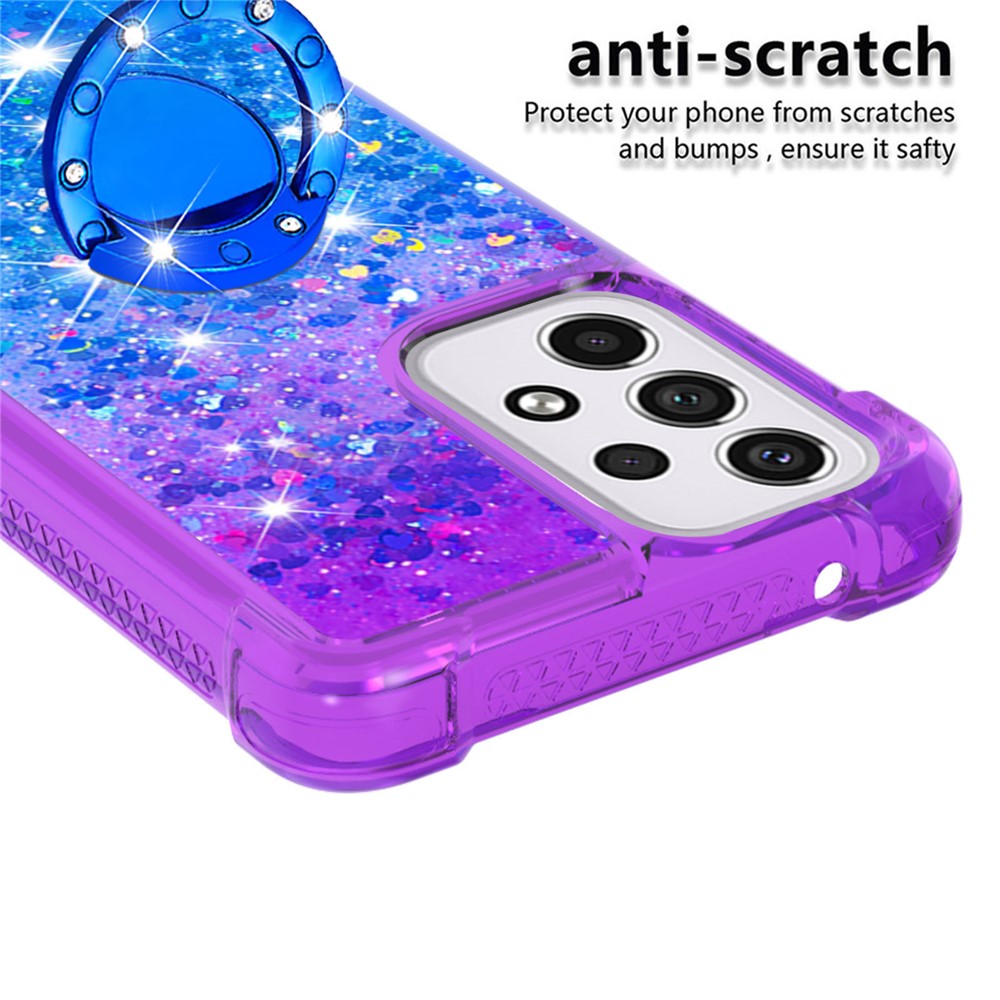 LE3-2 Series Quicksand Kickstand TPU Protective Cover Shell Glittering Sequins Quicksand Phone Case for Samsung Galaxy A33 5G - Purple/Sky Blue-3