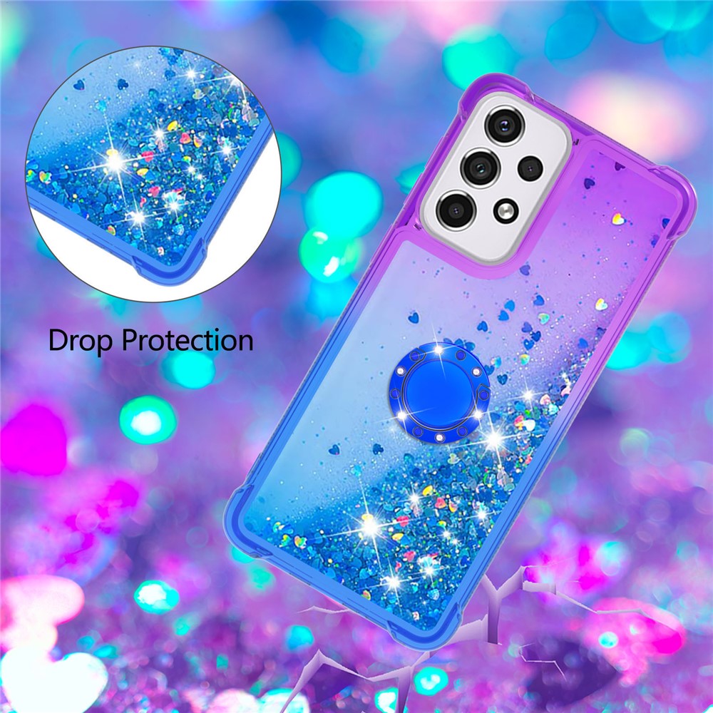 LE3-2 Series Quicksand Kickstand TPU Protective Cover Shell Glittering Sequins Quicksand Phone Case for Samsung Galaxy A33 5G - Purple/Sky Blue-4