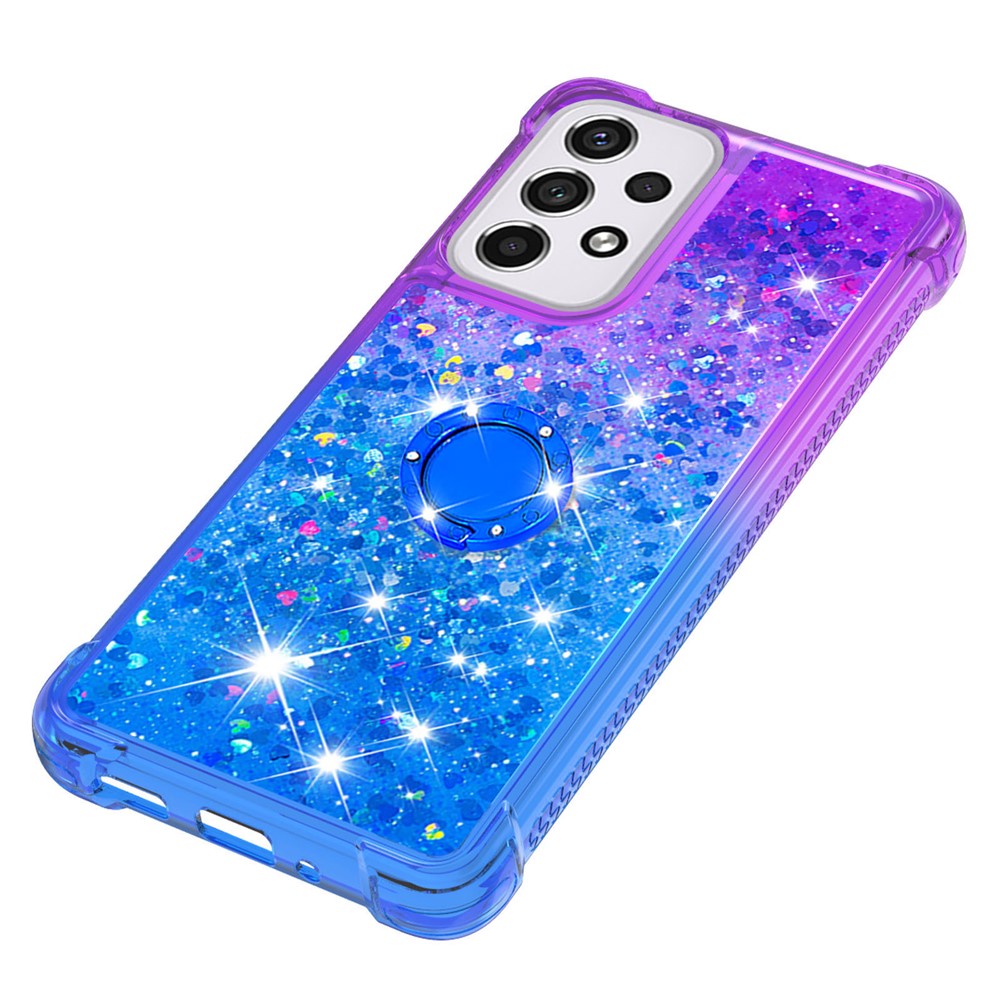 LE3-2 Series Quicksand Kickstand TPU Protective Cover Shell Glittering Sequins Quicksand Phone Case for Samsung Galaxy A33 5G - Purple/Sky Blue-5