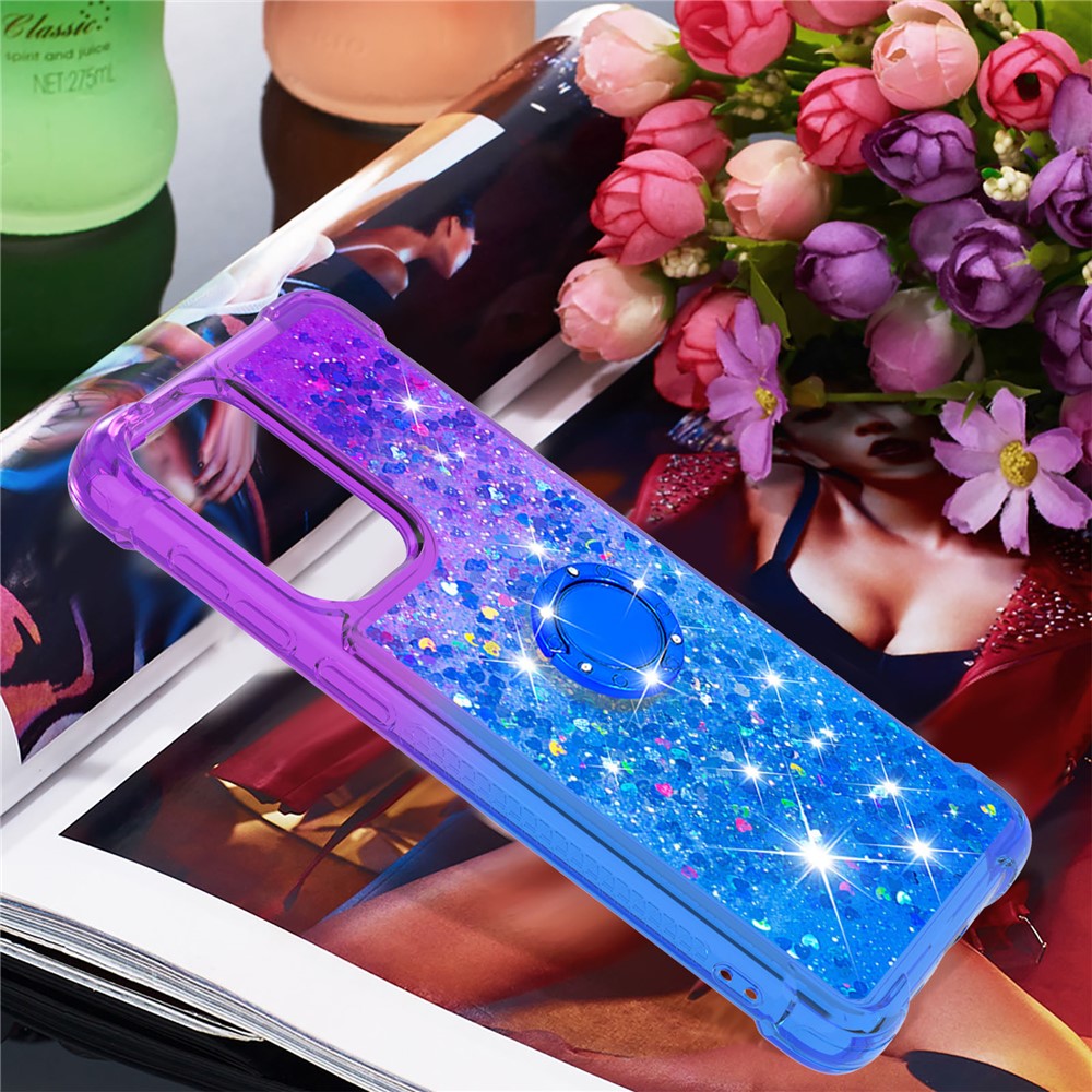 LE3-2 Series Quicksand Kickstand TPU Protective Cover Shell Glittering Sequins Quicksand Phone Case for Samsung Galaxy A33 5G - Purple/Sky Blue-6