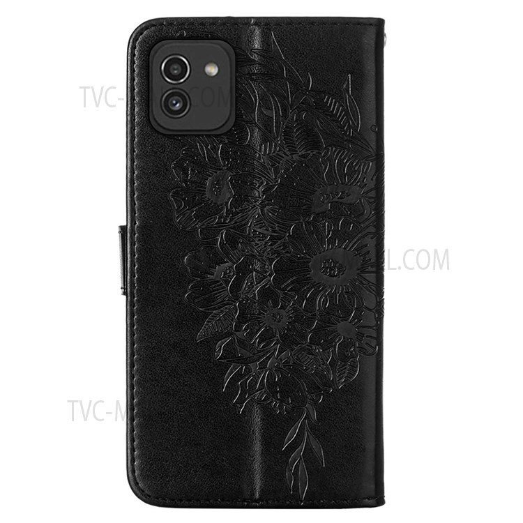 PB1 Series Shockproof Phone Case Butterfly Flower Pattern Imprinted PU Leather Protective Cover with Wallet for Samsung Galaxy A03 (166.5 x 75.98 x 9.14mm) - Black-3