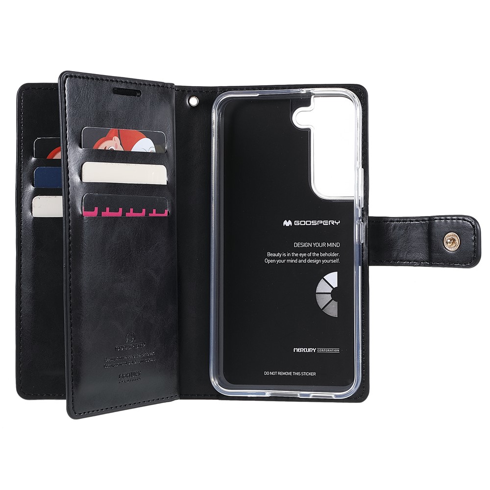 MERCURY GOOSPERY Mansoor Series All-round Shockproof Multiple Card Slots Wallet Design Protective Leather Phone Case for Samsung Galaxy S22 5G - Black-9