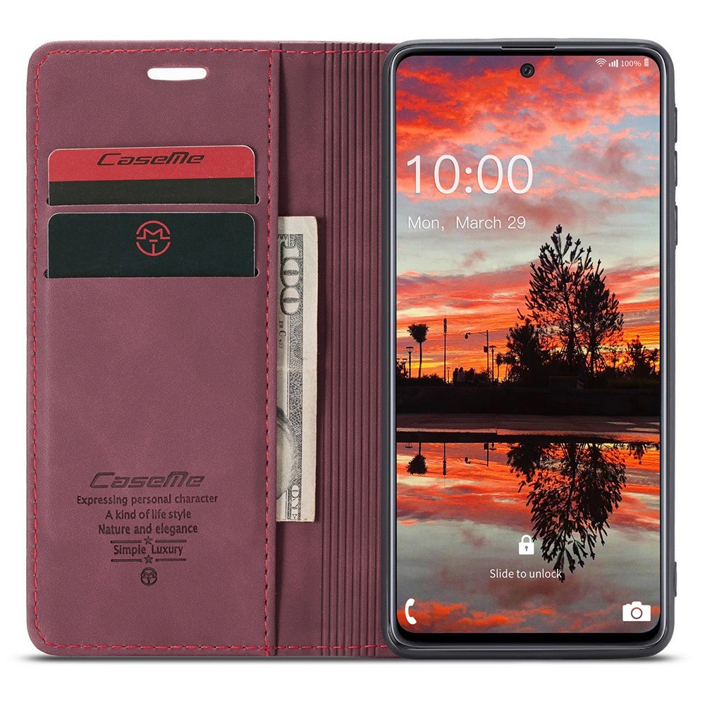 CASEME 013 Series Wallet Function PU Leather + TPU Mobile Phone Shell Auto-absorbed Magnetic Closing Case for Samsung Galaxy A33 5G - Red-2