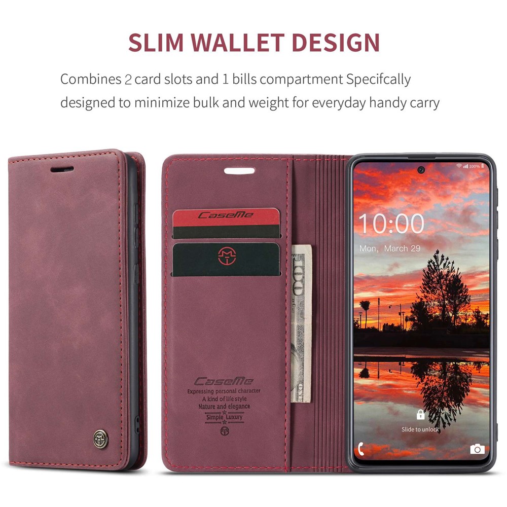 CASEME 013 Series Wallet Function PU Leather + TPU Mobile Phone Shell Auto-absorbed Magnetic Closing Case for Samsung Galaxy A33 5G - Red-4