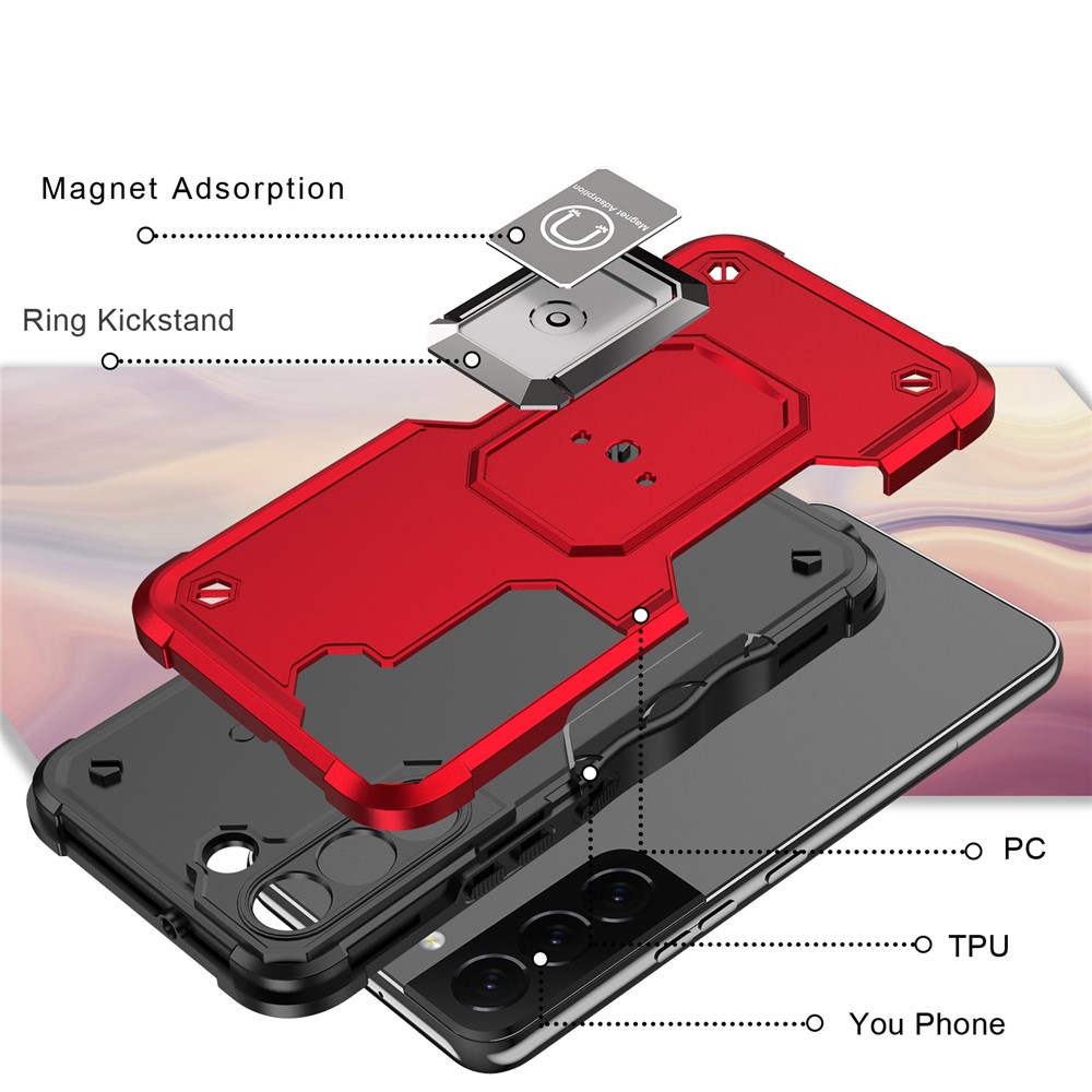 Dual-Layer Soft Flexible TPU Hard PC Cover Anti-Slip Protective Phone Case with Ring Car Mount Kickstand for Samsung Galaxy S22 5G - Black-2