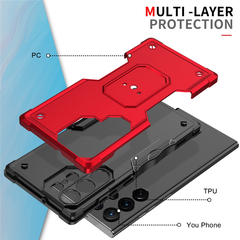 Shock-Absorbing Dual Layer Soft TPU Hard PC Shockproof Non-Slip Case Cover for Samsung Galaxy S22 Ultra 5G - Black-2