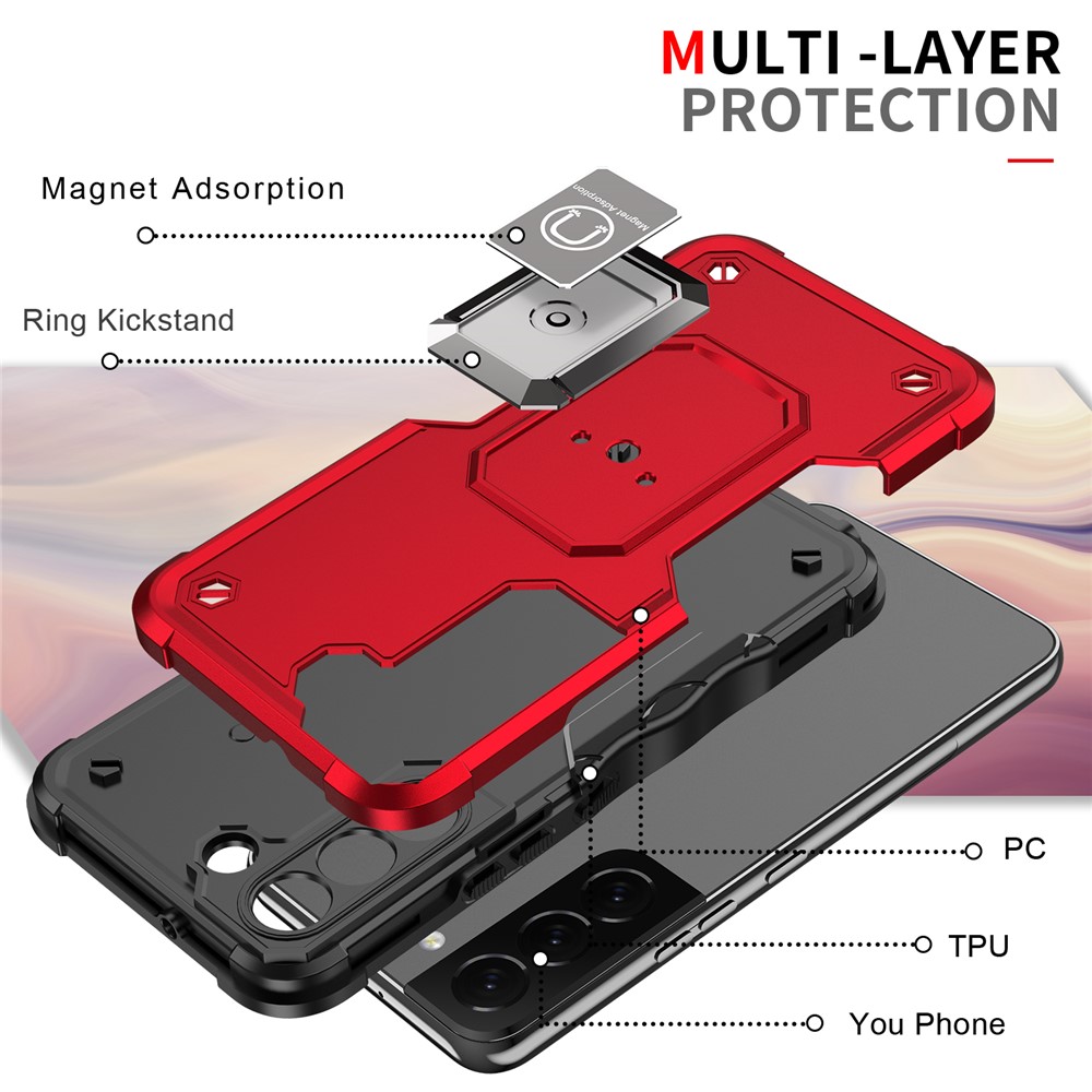 Kickstand Combo Hard PC+Soft TPU Shock-Absorption Protective Cell Phone Cover for Samsung Galaxy S22+ 5G - Black-2
