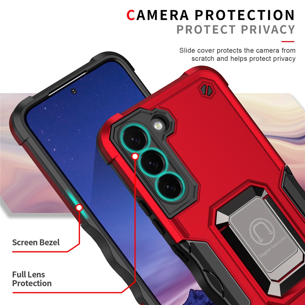 Kickstand Combo Hard PC+Soft TPU Shock-Absorption Protective Cell Phone Cover for Samsung Galaxy S22+ 5G - Black-3