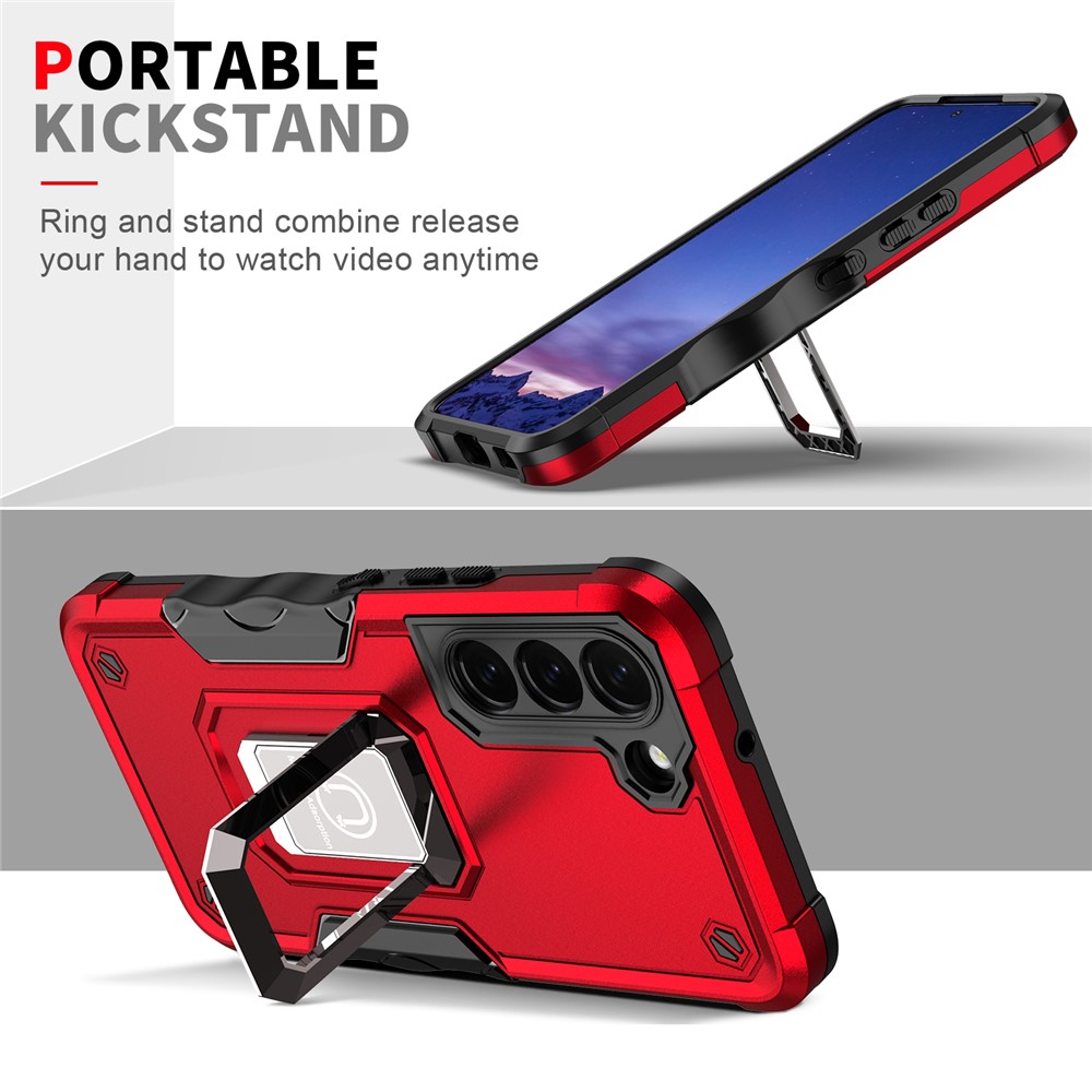 Kickstand Combo Hard PC+Soft TPU Shock-Absorption Protective Cell Phone Cover for Samsung Galaxy S22+ 5G - Black-6
