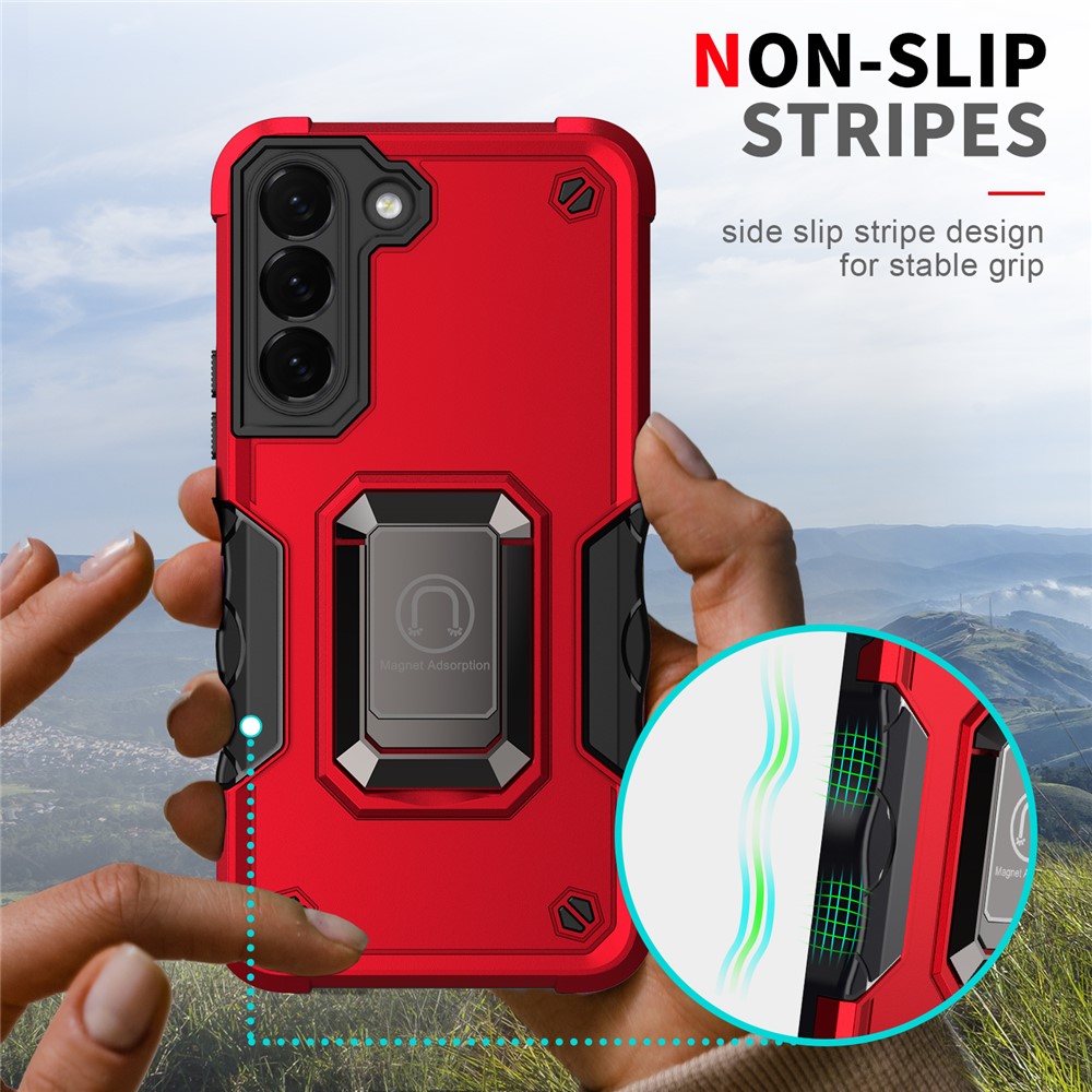 Kickstand Combo Hard PC+Soft TPU Shock-Absorption Protective Cell Phone Cover for Samsung Galaxy S22+ 5G - Black-7