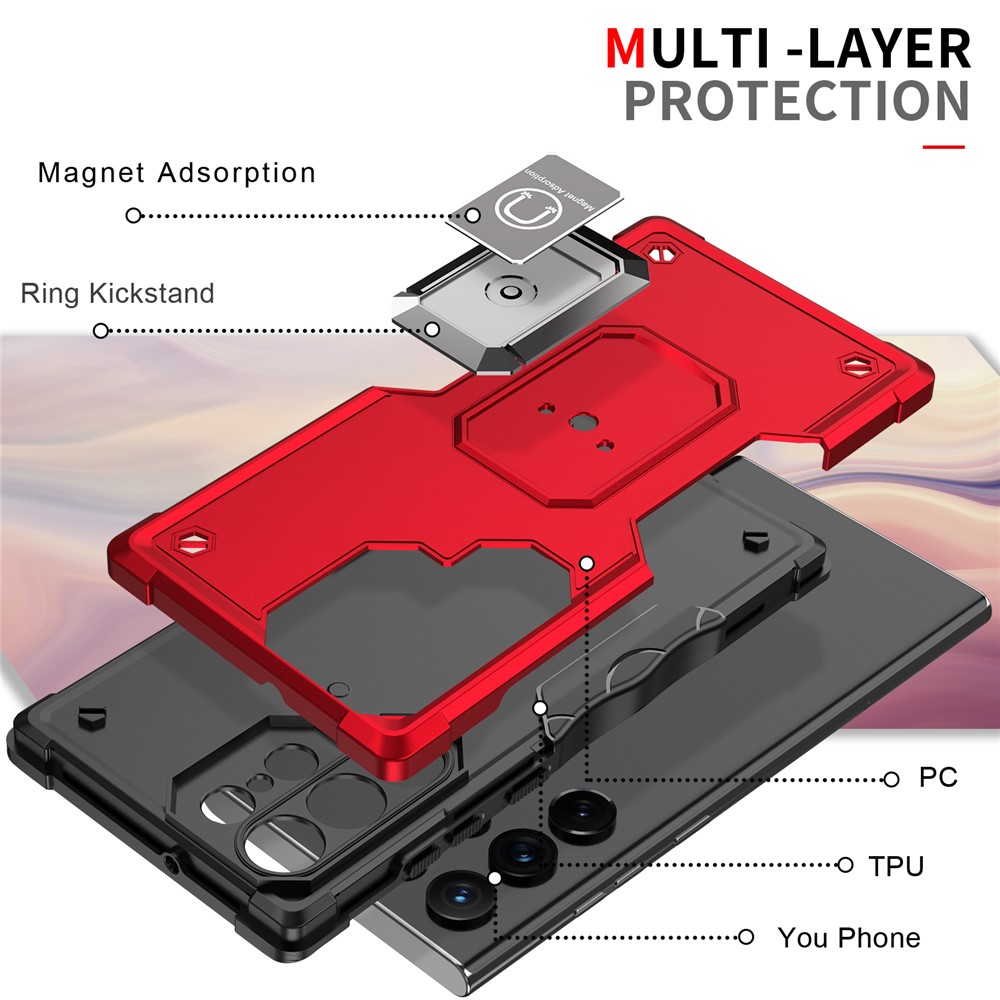 Ring Holder Kickstand PC + TPU Impact-Resistant Protective Back Cover for Samsung Galaxy S22 Ultra 5G - Black-2