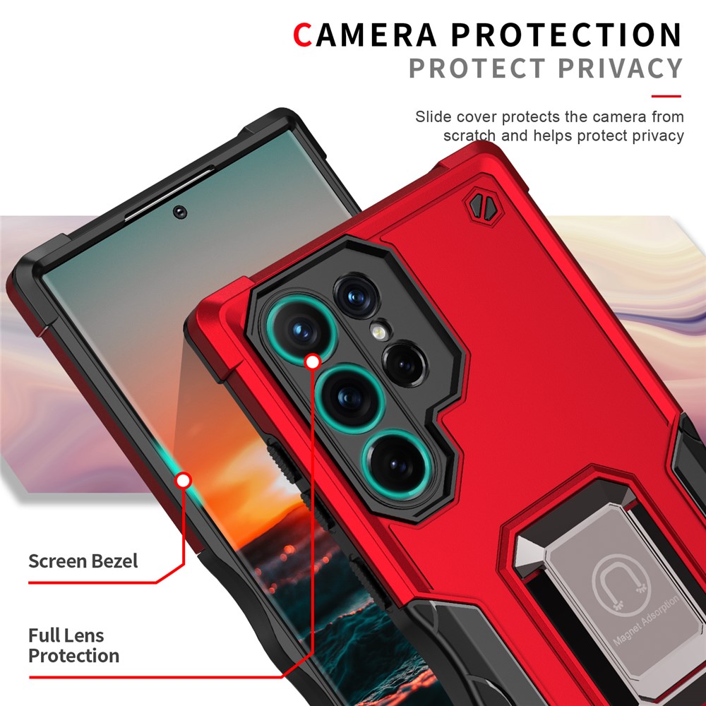 Ring Holder Kickstand PC + TPU Impact-Resistant Protective Back Cover for Samsung Galaxy S22 Ultra 5G - Black-3