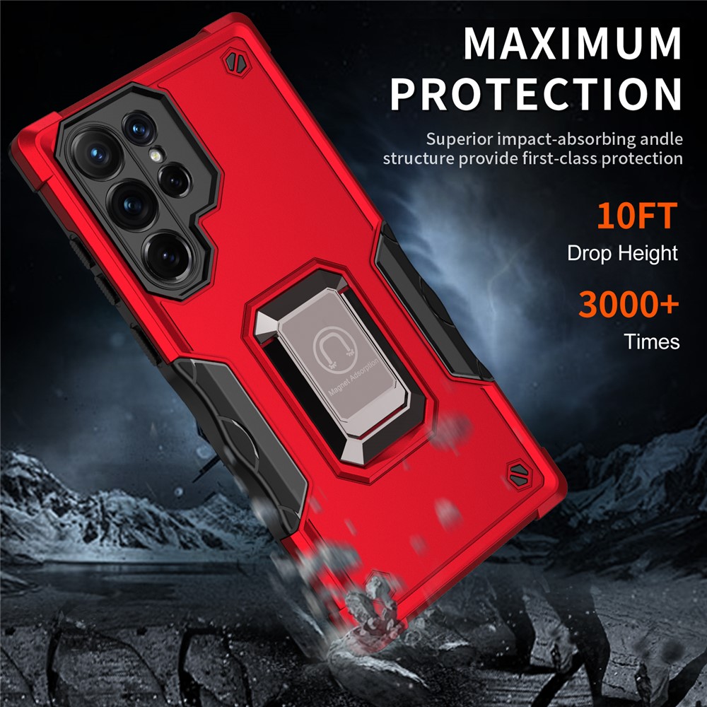 Ring Holder Kickstand PC + TPU Impact-Resistant Protective Back Cover for Samsung Galaxy S22 Ultra 5G - Black-5