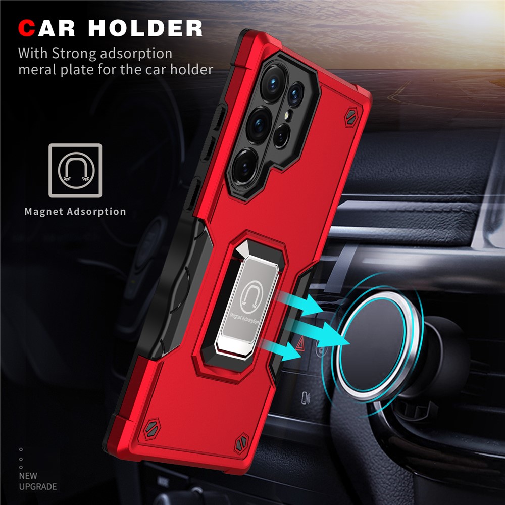 Ring Holder Kickstand PC + TPU Impact-Resistant Protective Back Cover for Samsung Galaxy S22 Ultra 5G - Black-8