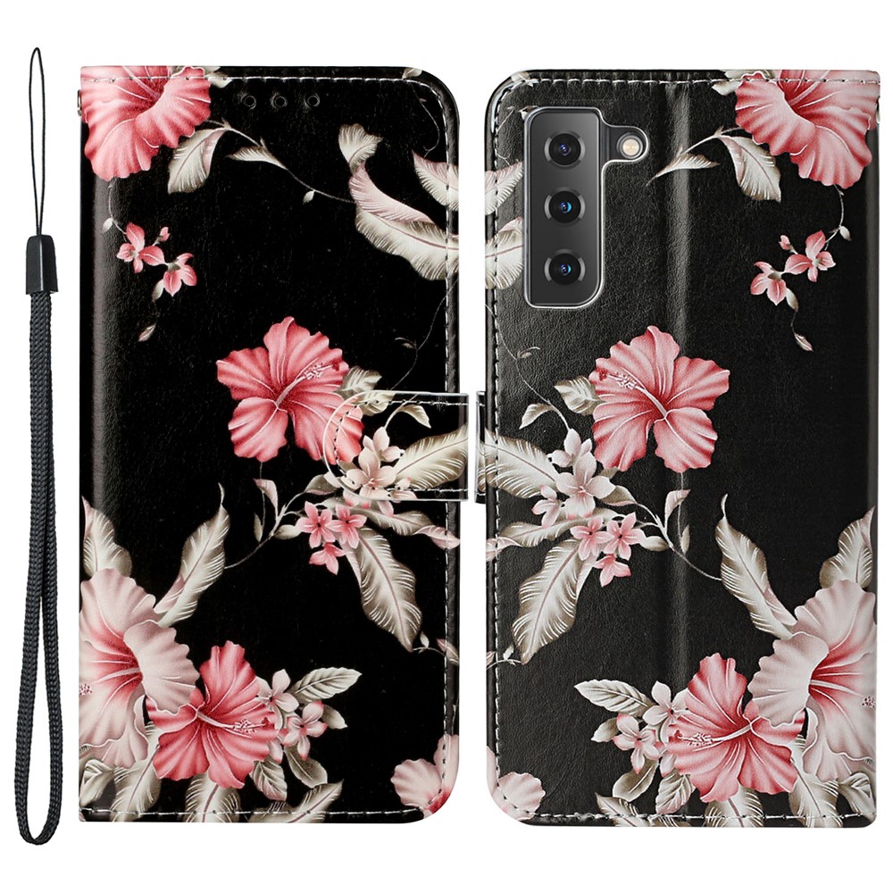 PU Leather Wallet Case Pattern Printing Folio Flip Foldable Stand Phone Cover for Samsung Galaxy S22 5G - Azaleas-1