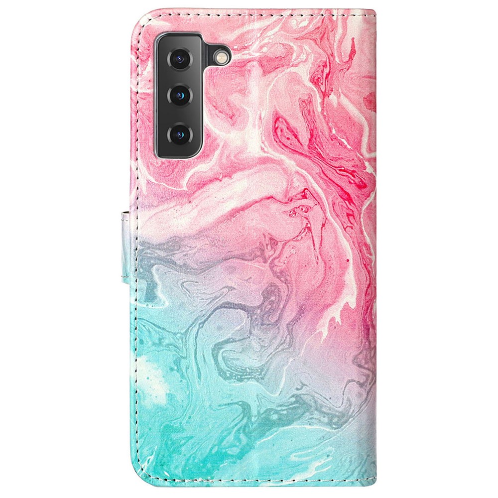 Pattern Printing PU Leather + TPU Full Protection Phone Case Wallet Stand Cover for Samsung Galaxy S22+ 5G - Pink/Green-3
